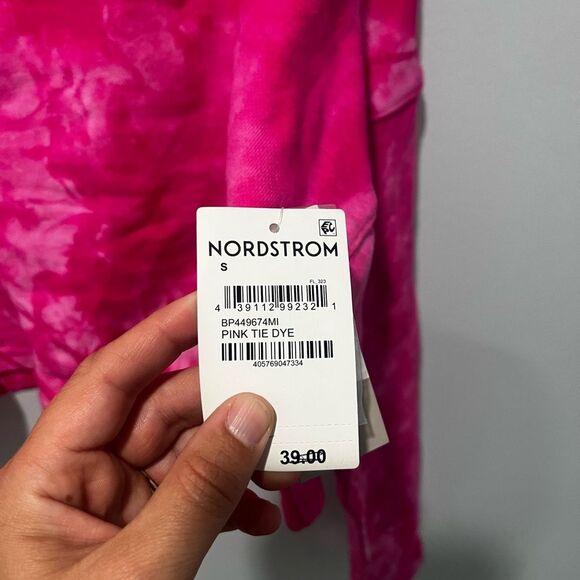 BP Tie Dye Pink Cropped Long Sleeve Light Sweatshirt S NWT - Picture 4 of 7